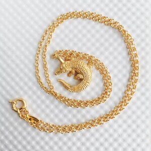 Gold Crocodile Pendant Necklace